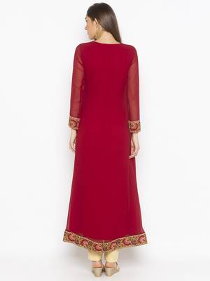 Maroon embroidered georgette ethnic-Kurti 4