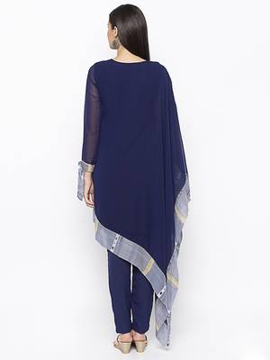 Navy-blue embroidered georgette ethnic-Kurti 4