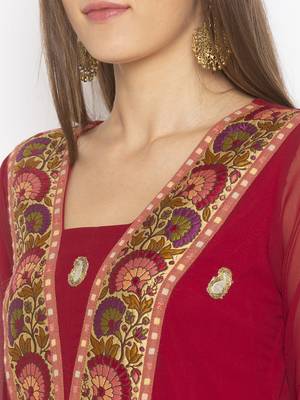 Maroon embroidered georgette ethnic-Kurti 5