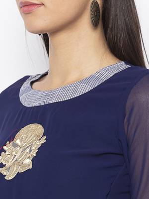 Navy-blue embroidered georgette ethnic-Kurti 5