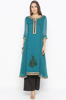 Green embroidered georgette ethnic-Kurti