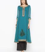 Green embroidered georgette ethnic-Kurti