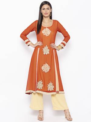 Brown embroidered georgette ethnic-Kurti 1