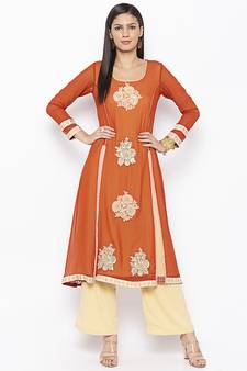 Brown embroidered georgette ethnic-Kurti