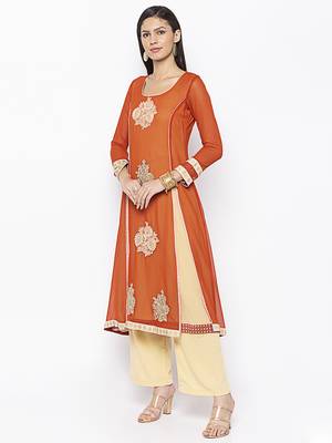 Brown embroidered georgette ethnic-Kurti 3