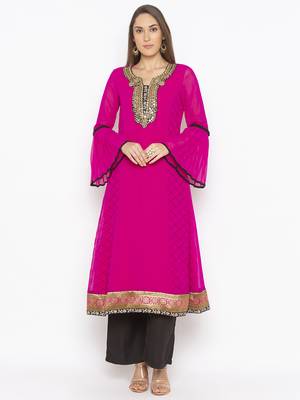 Pink embroidered georgette ethnic-Kurti 1