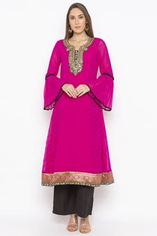 Pink embroidered georgette ethnic-Kurti