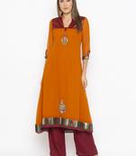 Mustard embroidered georgette ethnic-Kurti