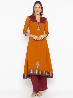 Mustard embroidered georgette ethnic-Kurti 2