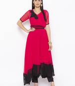 Rani-pink embroidered georgette ethnic-Kurti