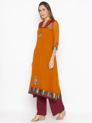Mustard embroidered georgette ethnic-Kurti 3