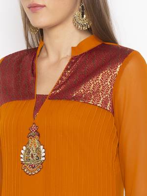 Mustard embroidered georgette ethnic-Kurti 5