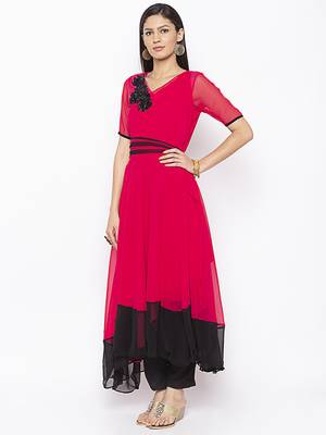 Rani-pink embroidered georgette ethnic-Kurti 3