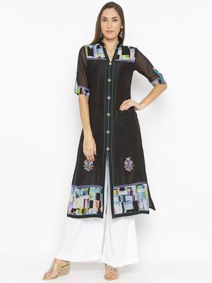 Black embroidered crepe ethnic-Kurti 1