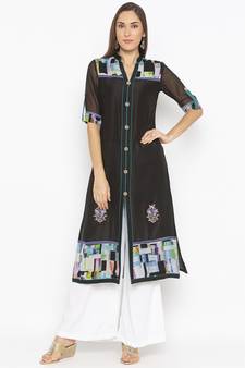 Black embroidered crepe ethnic-Kurti