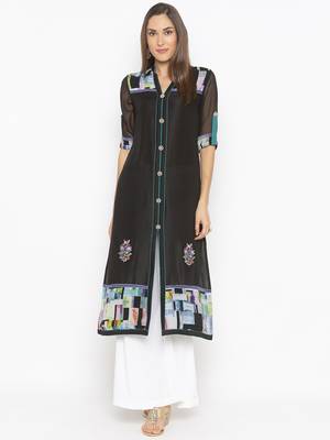 Black embroidered crepe ethnic-Kurti 2