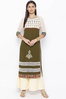 Green embroidered georgette ethnic-Kurti