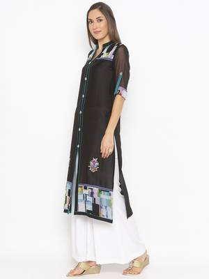Black embroidered crepe ethnic-Kurti 3