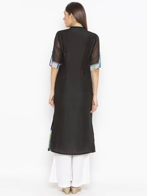 Black embroidered crepe ethnic-Kurti 4