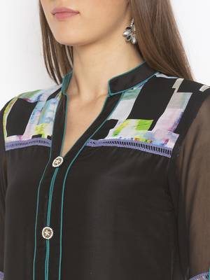 Black embroidered crepe ethnic-Kurti 5