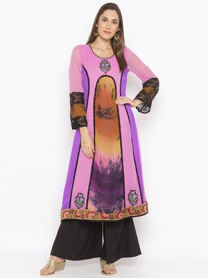 Purple embroidered georgette ethnic-Kurti 1