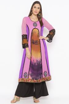 Purple embroidered georgette ethnic-Kurti