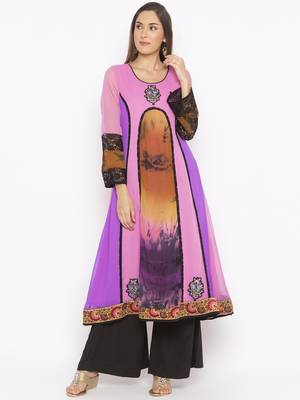 Purple embroidered georgette ethnic-Kurti 2