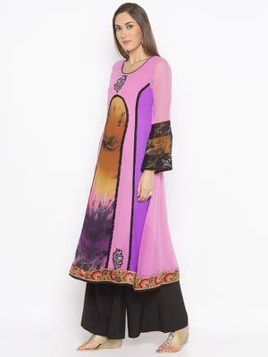 Purple embroidered georgette ethnic-Kurti 3