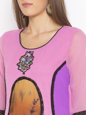 Purple embroidered georgette ethnic-Kurti 5