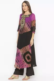 Purple embroidered georgette ethnic-Kurti