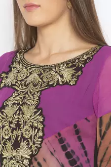 Purple embroidered georgette ethnic-Kurti