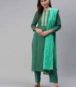 Women Firozi Embroidered & Sequence Kurta Set With Dupatta