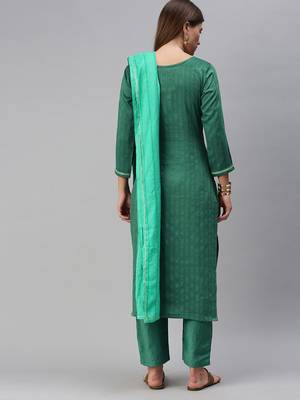 Women Firozi Embroidered & Sequence Kurta Set With Dupatta 3