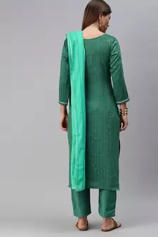 Women Firozi Embroidered & Sequence Kurta Set With Dupatta