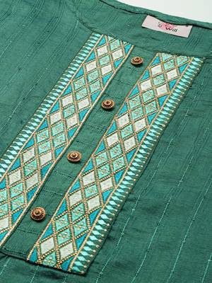 Women Firozi Embroidered & Sequence Kurta Set With Dupatta 7