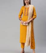 Women Yellow Embroidered & Sequence Kurta Set With Dupatta