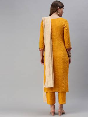 Women Yellow Embroidered & Sequence Kurta Set With Dupatta 3