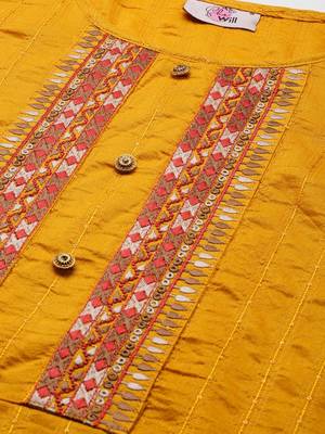 Women Yellow Embroidered & Sequence Kurta Set With Dupatta 7