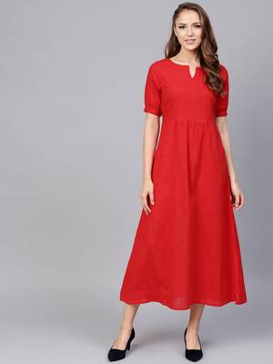 Red plain cotton ethnic-kurtis 2