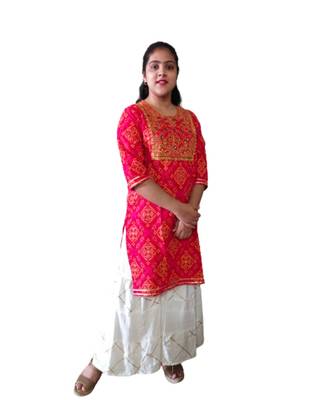 Red Rayon Gota Work stitched Kurti Good 1