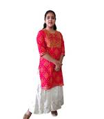 Red Rayon Gota Work stitched Kurti Good