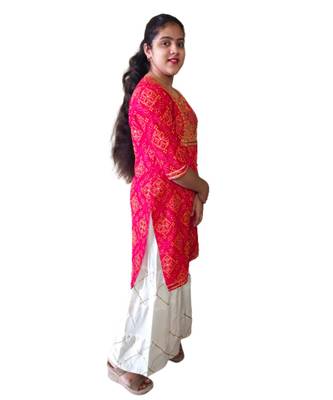 Red Rayon Gota Work stitched Kurti Good 4