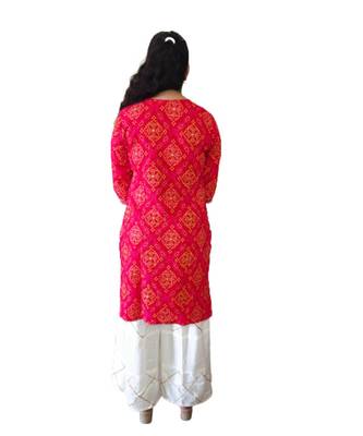 Red Rayon Gota Work stitched Kurti Good 5