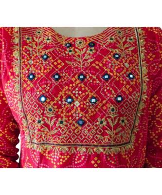 Red Rayon Gota Work stitched Kurti Good 6