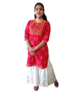 Red Rayon Gota Work stitched Kurti Good 7