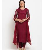 Jazzy Wine Sequined Sleeves Straight Kurti with Pants and Net Mokaish Dupatta