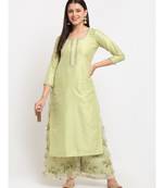 Leaf Green Straight Kurti with Printed Palazzo
