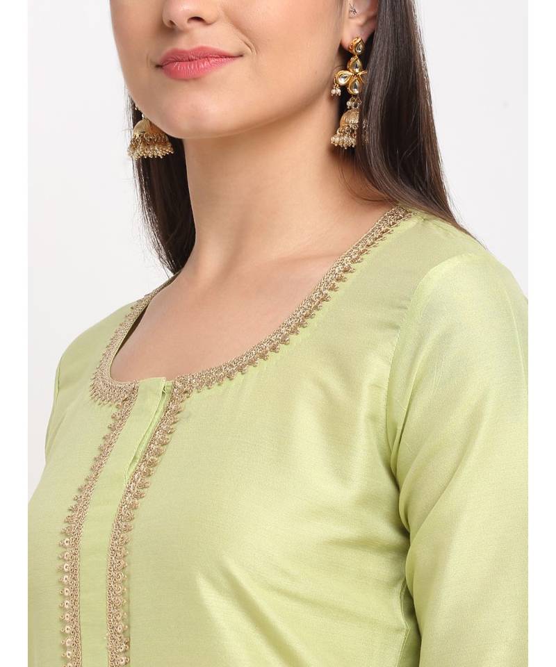 Leaf Green Straight Kurti with Printed Palazzo