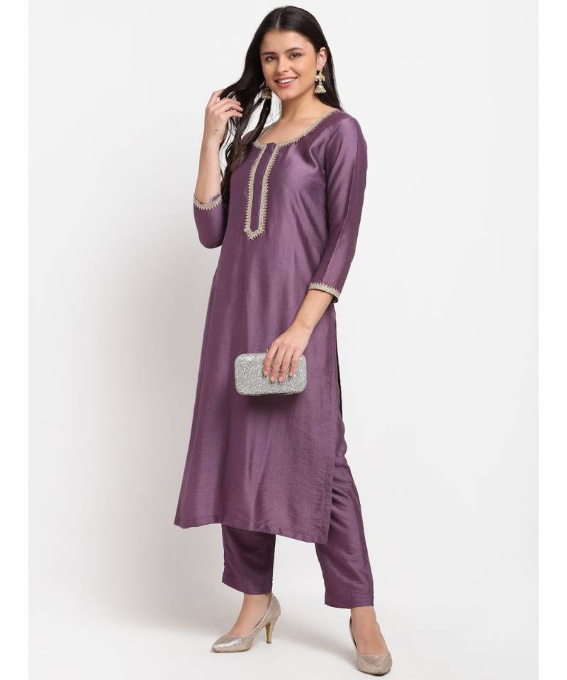 Mistique Mauve Straight Kurti with Straight Pants