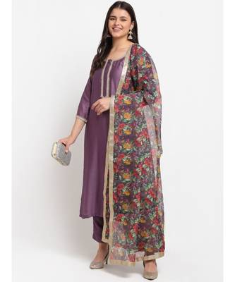 Mistique Mauve Straight Kurti with Pants and Floral Dupatta 1